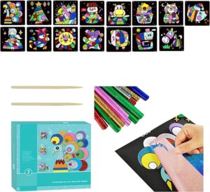 children's early education cartoon magic transfer paper, magic sticker painting art kits, cartoon diy magic sticker transfer painting crafts for kids arts and crafts toys for children gift (15pcs-b)