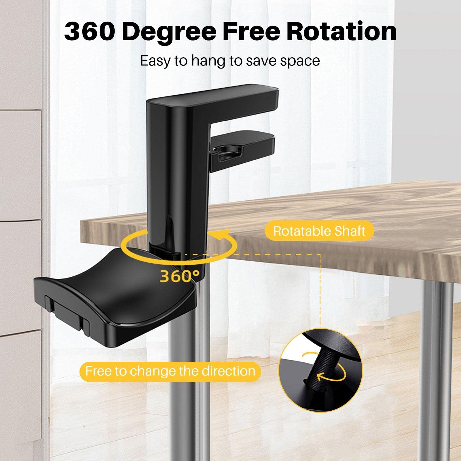 Headphone Stand,Headset Hanger,Headset Holder for Desk,Adjustable & 360 Degree Rotating Headset Hanger,Headphones Stand Hook Mount Clamp Under Desk for Desk Setup Accessories