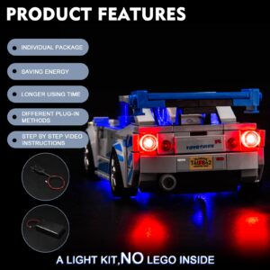 BrickBling LED Light Kit Compatible with Lego Speed Champions Fast & Furious Nissan Skyline GT-R (R34) Toy Car Building Set, Blue Underglow Lights Compatible with Lego 76917 (No Model)