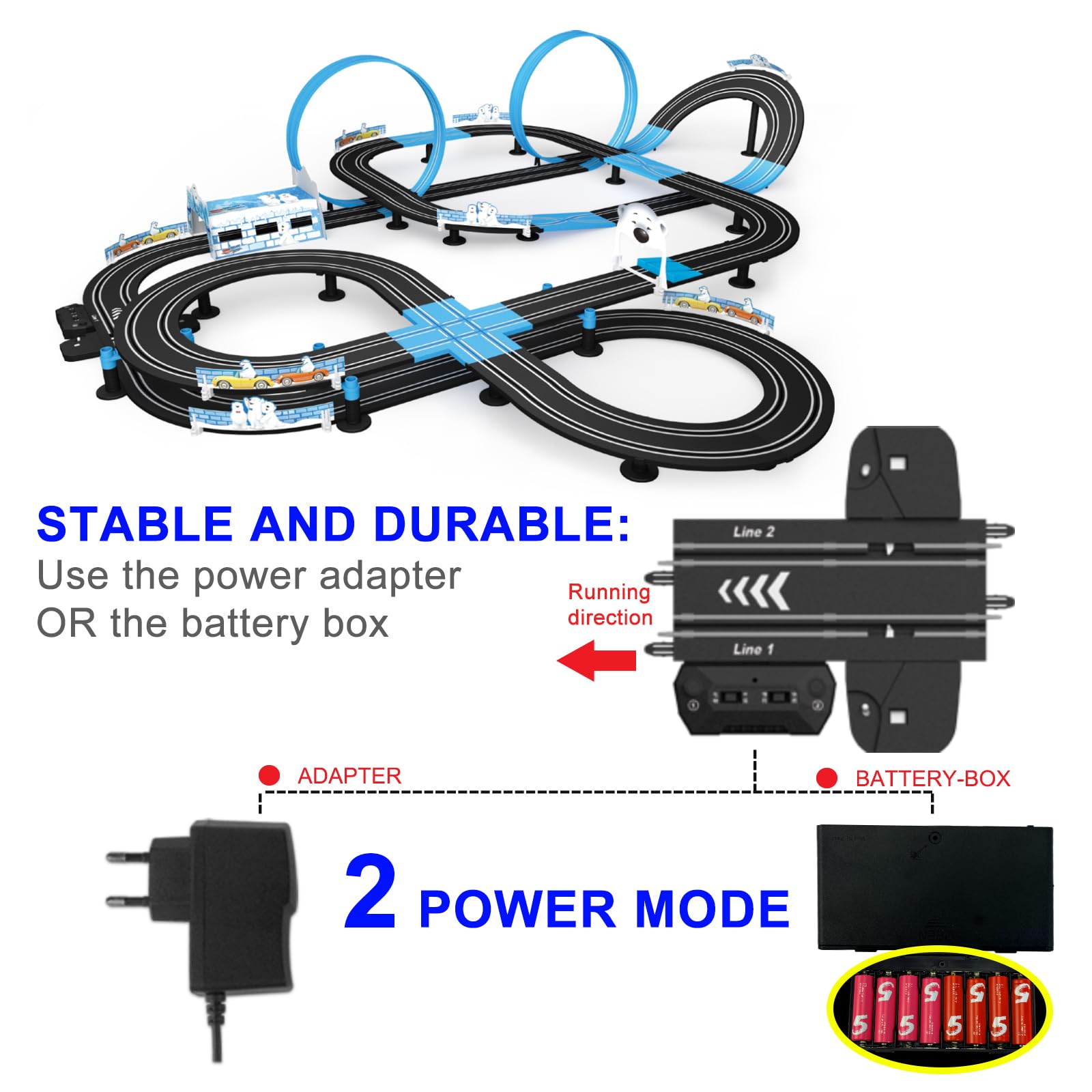 AGM MASTECH Slot Car Race Track Set, High Speed Series Tram Dual Track Set with 4 Licensed Racing Slot Cars, 2 Hand Controls, Track Parts and Lap Counter, 13.5M Long Track, Black