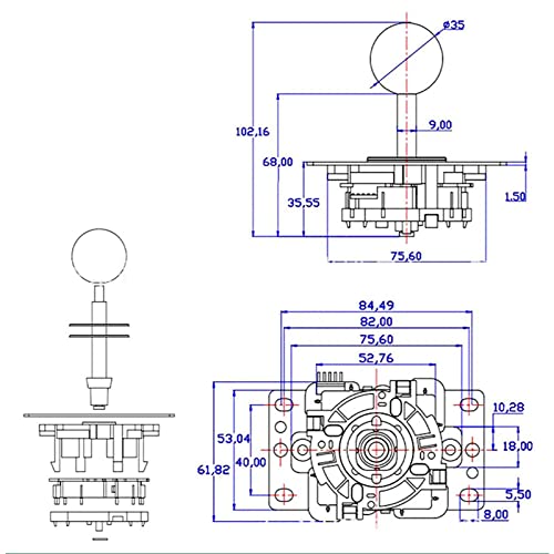 DAUERHAFT Arcade Game Joystick, High Sensitivity ABS Metal Quadrate Retaining Ring Arcade Game Fighting Stick for Game Room(Transparent)