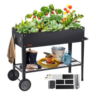 vevor black raised garden bed, 42.5 x 19.5 x 31.5 inch, outdoor planting box with legs, for growing flowers/vegetables/herbs