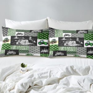 Erosebridal Green Tractor Duvet Cover Full Size Farm Vehicle Truck Bedding Set Cartoon Equipment Construction Harvester Comforter Cover for Kids Boys Car Bedroom Decor with 2 Pillowcases, Grey