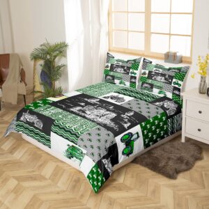 Erosebridal Green Tractor Duvet Cover Full Size Farm Vehicle Truck Bedding Set Cartoon Equipment Construction Harvester Comforter Cover for Kids Boys Car Bedroom Decor with 2 Pillowcases, Grey