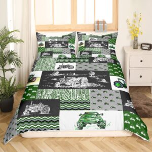 Erosebridal Green Tractor Duvet Cover Full Size Farm Vehicle Truck Bedding Set Cartoon Equipment Construction Harvester Comforter Cover for Kids Boys Car Bedroom Decor with 2 Pillowcases, Grey