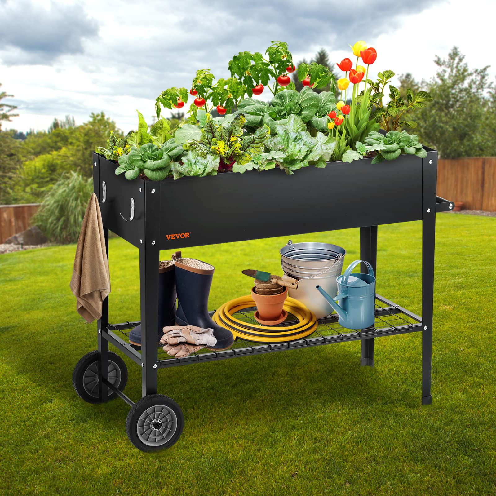 VEVOR Black Raised Garden Bed, 42.5 x 19.5 x 31.5 inch, Outdoor Planting Box with Legs, for Growing Flowers/Vegetables/Herbs