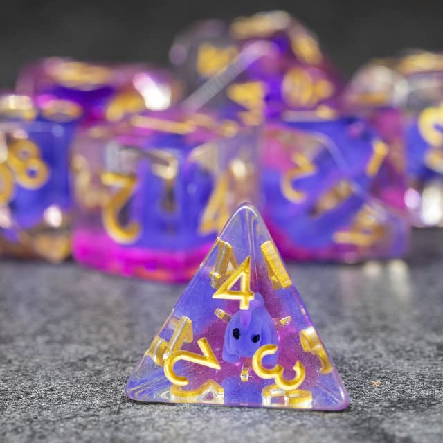 Sage's Portal Animal Familiars Resin DND Dice Set Polyhedral Dice Set for Dungeons and Dragons RPG Pathfinder Tabletop TTRPG (Baby Purple Dragon)