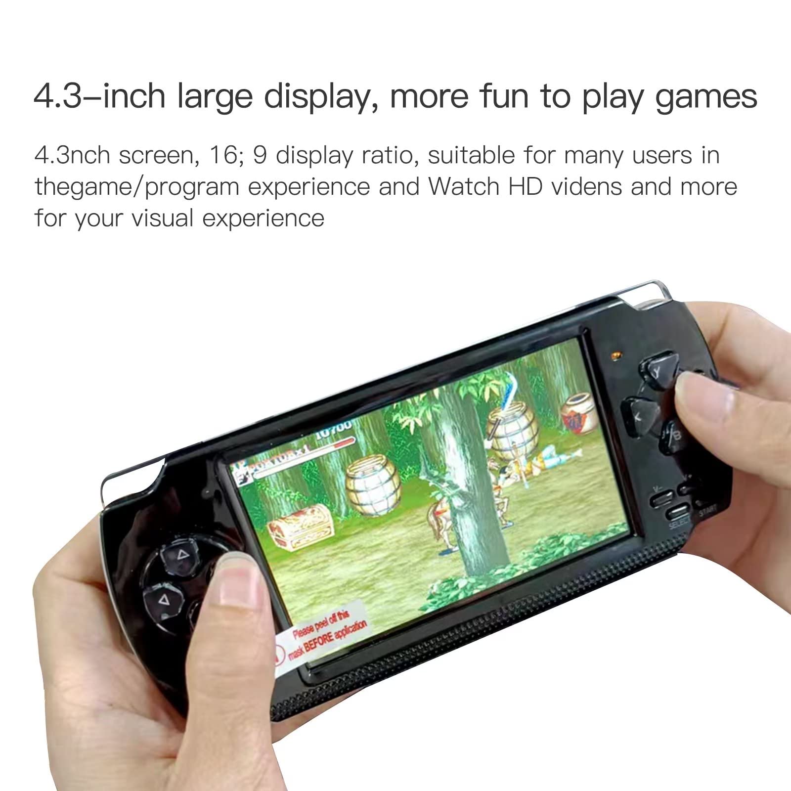 4.3'' 8GB 128 Bit Retro Handheld Game Console Portable Video Game Built in 10000 Games Built-in Support USB 2.0 High Speed Transmission (Black)