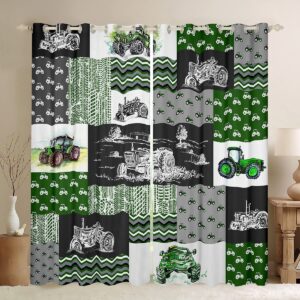 erosebridal green tractor window curtains 76" wx54 l farm vehicle truck window drapes cartoon equipment construction harvester grommet curtains for kids boys car home room decor, grey