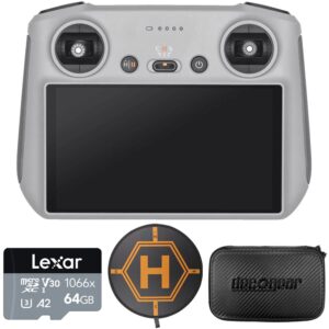 dji cp.rc.00000005.01 rc remote controller for dji mini 3 pro, mavic 3 series, air 2s drones, gray bundle with lexar 64gb microsdxc memory card, deco gear drone landing pad and 7" hard eva case