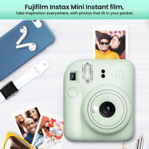 Fujifilm Mini 12 Instant Camera Starter Bundle: Includes Mini Film Value Pack (60 Sheets) + 4 Pack AA Batteries + Lens Cleaning Cloth (Mint Green)