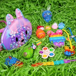 Easter Basket Stuffers - Pop Easter Basket Bunny Purse Bags Sensory Fidget Toy Pack for Kids Toddlers Teens Girls Boys - Great Easter Gift Set for Easter Hunts and Party Favor