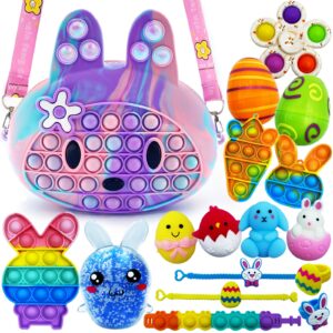 easter basket stuffers - pop easter basket bunny purse bags sensory fidget toy pack for kids toddlers teens girls boys - great easter gift set for easter hunts and party favor