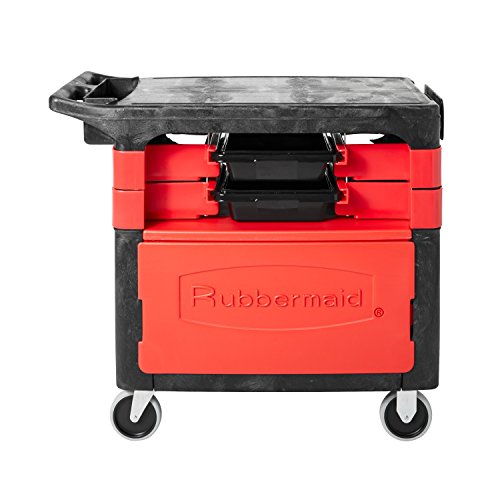 Rubbermaid Commercial Products Trades Tool Utility Cart, Locking Cabinet, with 2 Parts Boxes and 4 Parts Bins, 330 lb. Capacity, 5" Casters, Black, for Warehouse/Garage/Cleaning/Maintenance