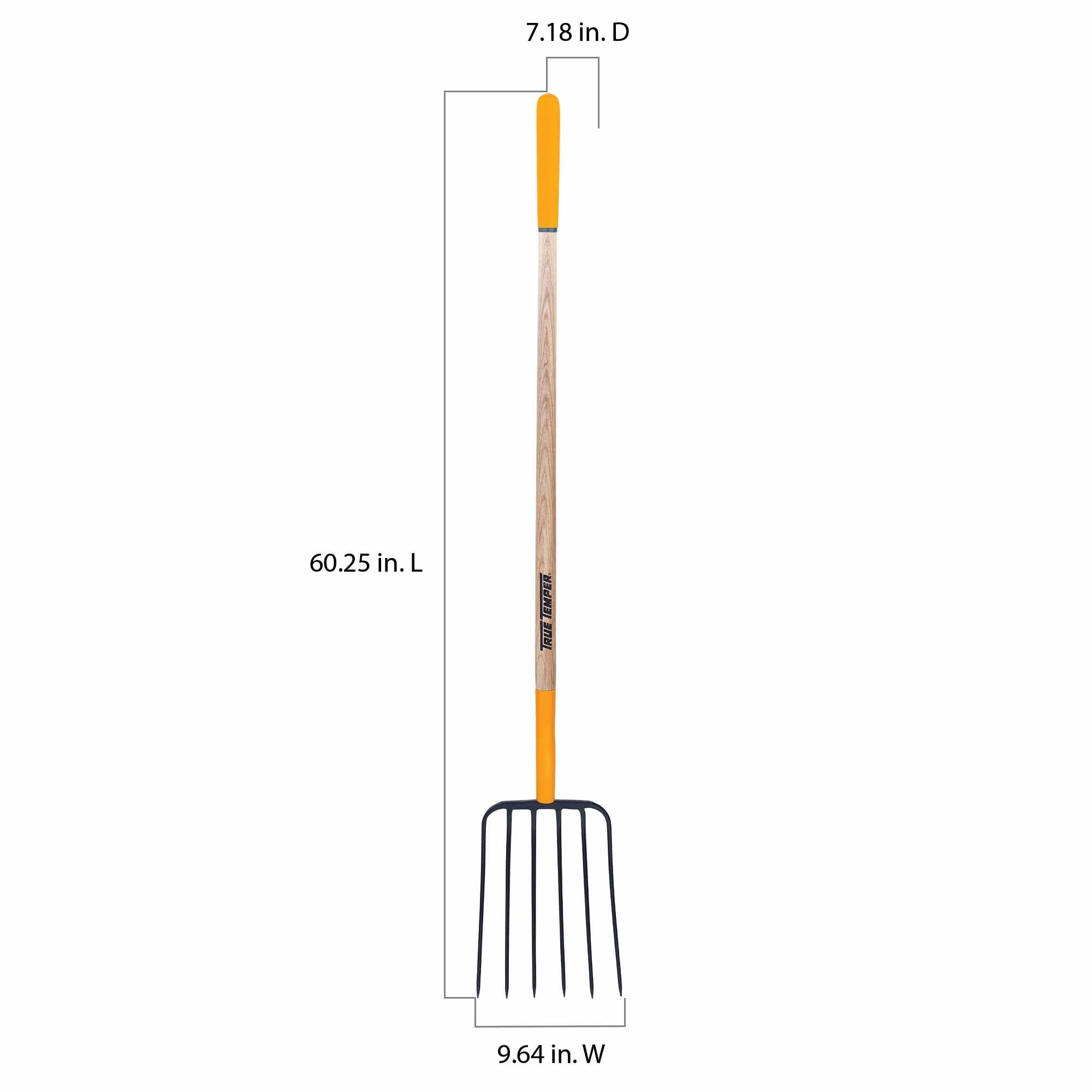 True Temper 1838200 6-Tine Steel Fork Pitchfork with Hardwood Handle 48 in, for Transferring Manure, Mulch with Cushion Grip