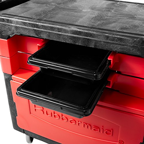 Rubbermaid Commercial Products Trades Tool Utility Cart, Locking Cabinet, with 2 Parts Boxes and 4 Parts Bins, 330 lb. Capacity, 5" Casters, Black, for Warehouse/Garage/Cleaning/Maintenance