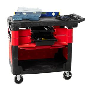 Rubbermaid Commercial Products Trades Tool Utility Cart, Locking Cabinet, with 2 Parts Boxes and 4 Parts Bins, 330 lb. Capacity, 5" Casters, Black, for Warehouse/Garage/Cleaning/Maintenance