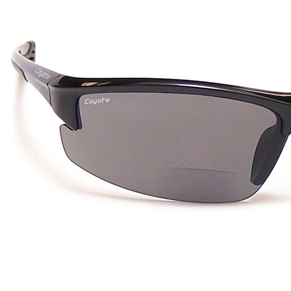 Coyote Eyewear BP-7 Polarized Reader Bifocal +2.00 Sunglasses, Black/Grey