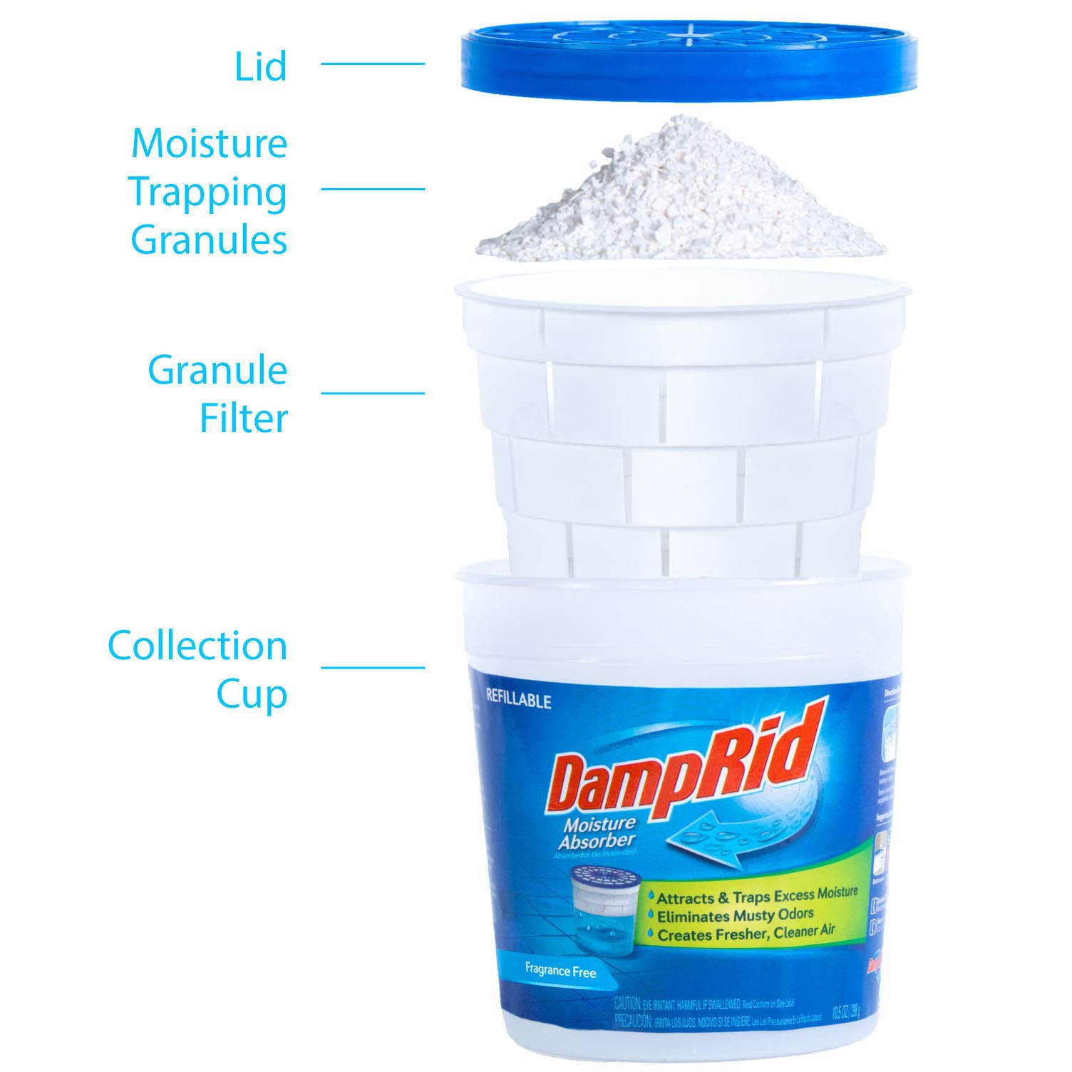 DampRid Fragrance Free Refillable Moisture Absorber - 10.5oz cup – Traps Moisture for Fresher, Cleaner Air