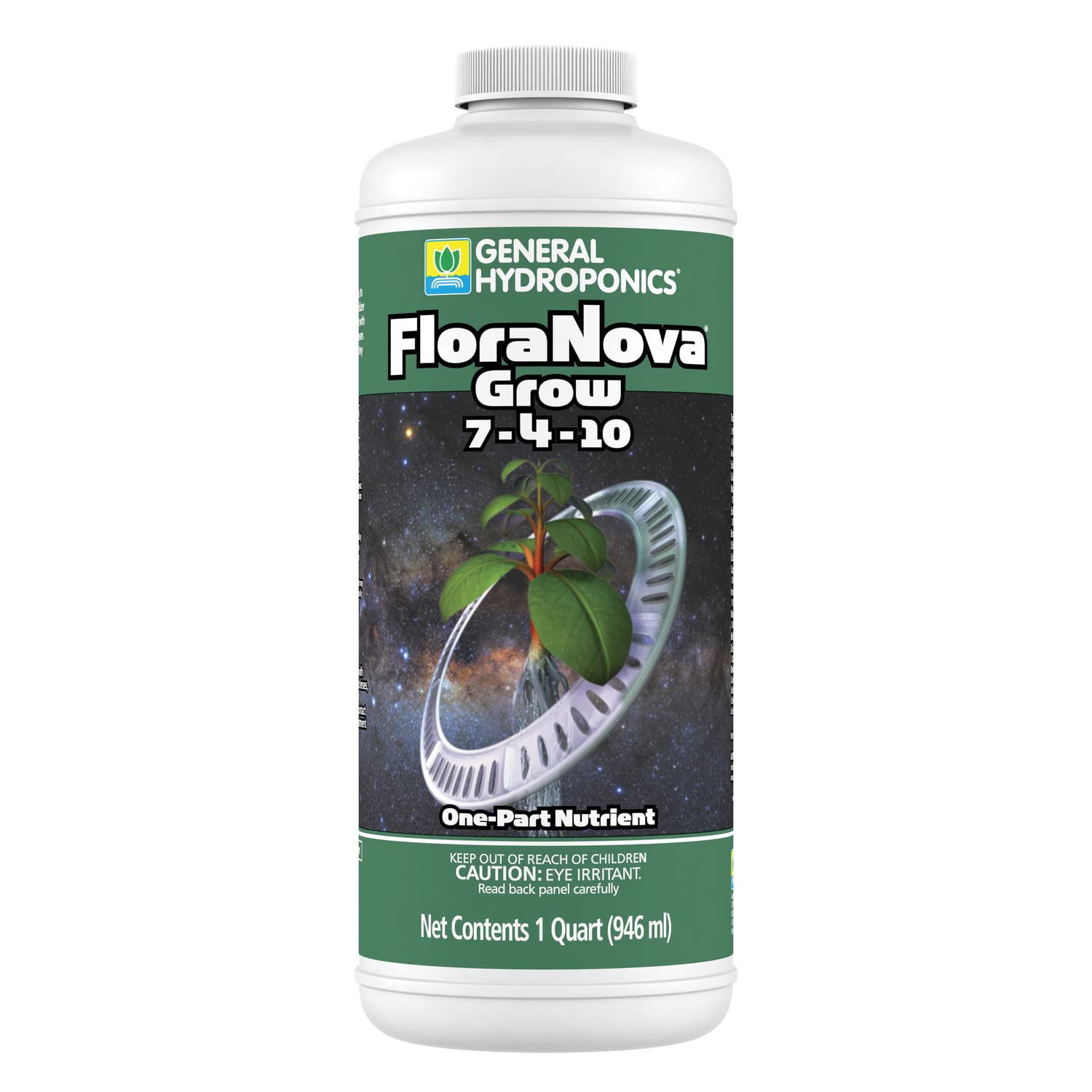 General Hydroponics FloraNova Grow 7-4-10, Robust Strength of Dry Fertilizer But in Rapid Liquid Form, Use for Hydroponics, Soilless Mixtures, Containers & Garden Grown Plants, 1-Quart