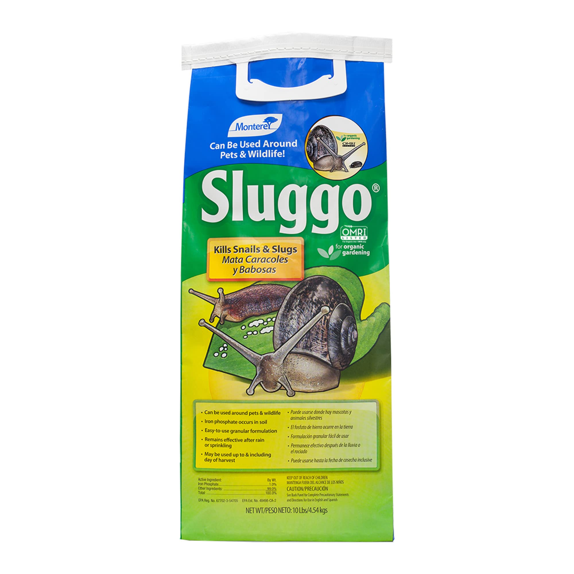 Monterey Sluggo Snail & Slug Killer, OMRI Listed for Organic Gardening - 10 LBS