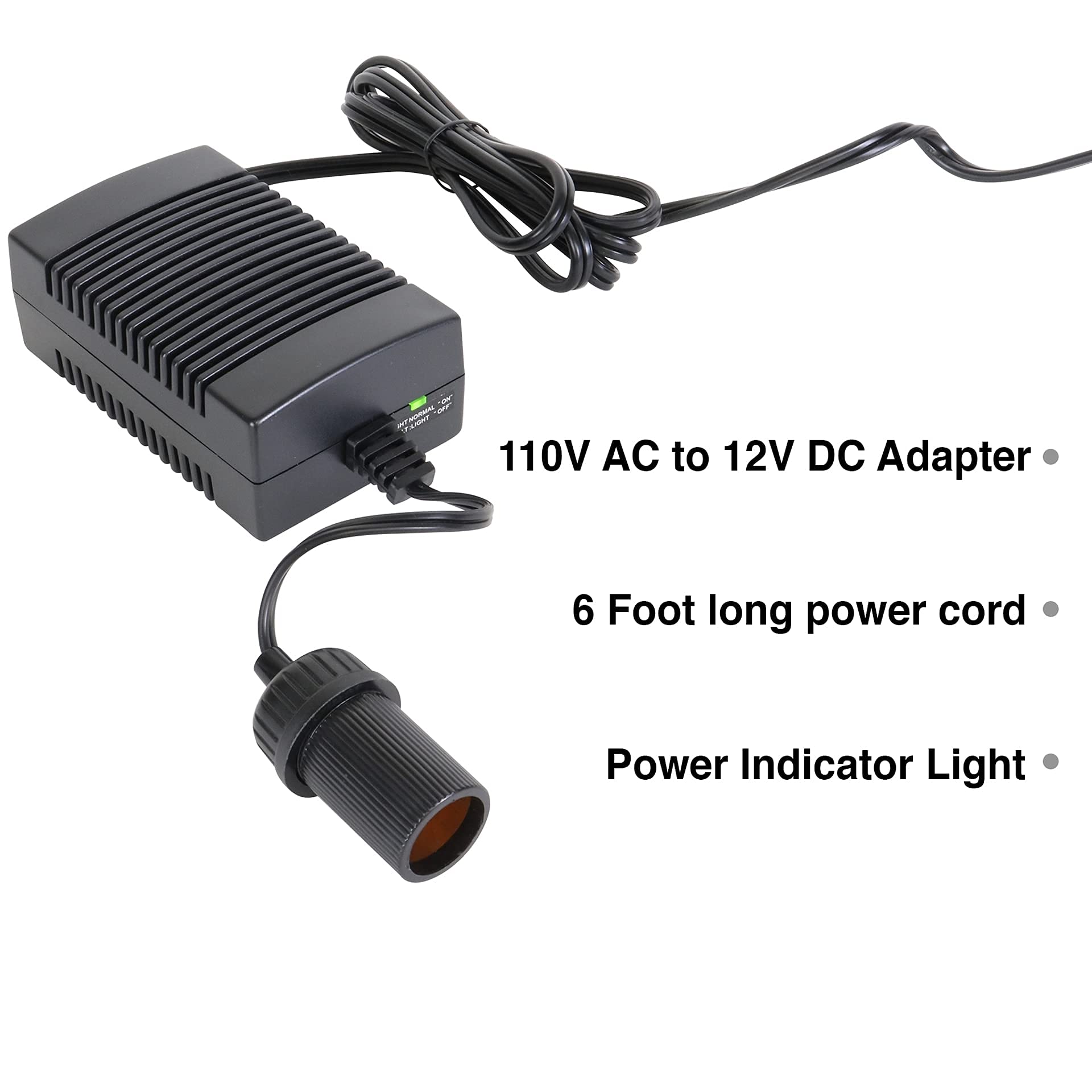 Koolatron 110 Volt AC to 12 Volt DC Power Adapter w/Circuit Breaker 12V 5A DC Power Converter Black 6 Ft (1.8 m) Cord for Portable Devices Compressor Car Fridge and More