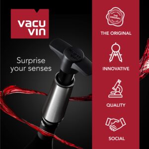 Vacu Vin Wine Saver Vacuum Stoppers - Set of 4 - Gray - for Wine Bottles - Keep Wine Fresh for Up to a Week with Airtight Seal - Compatible with Vacu Vin Wine Saver Pump