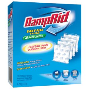 damprid 10.5 oz fragrance free absorber easy fill refill packs-4 count – attracts & traps moisture for fresher, cleaner air, blue/white