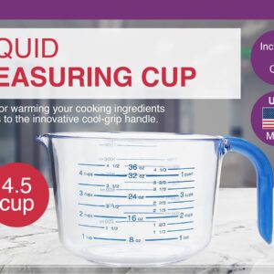 Arrow Home Products Plastic Measuring Cups for Liquids, 4.5 Cups - With Cool-Grip Handle - BPA-Free, Stackable Measuring Cups with Spout and Clear Measurements - Microwave and Dishwasher Safe