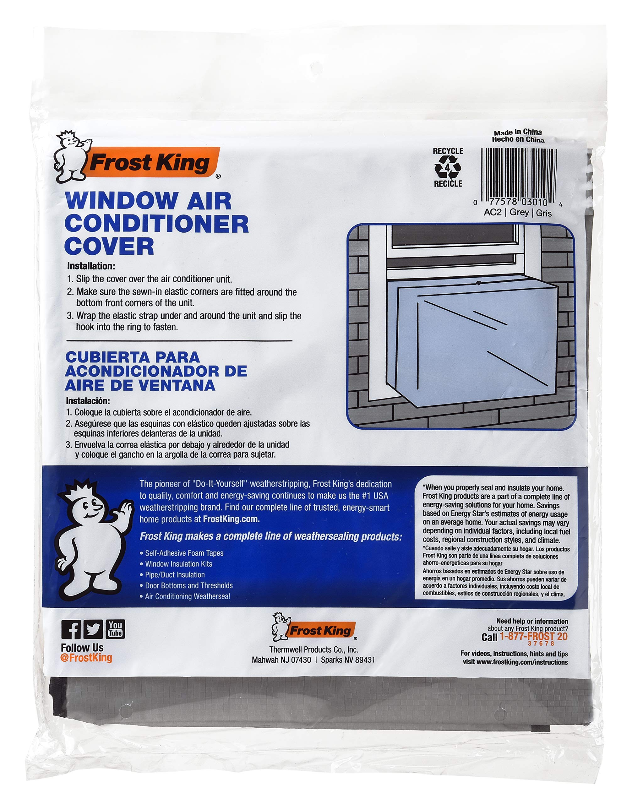 THERMWELL Frost King AC2H Outside Window Air Conditioner Cover, 18 x 27 x 16-Inch, 18"X27"X16"X6, 18" x 27" x 16" x 6 mil Fits up to 10,000 BTU, Gray