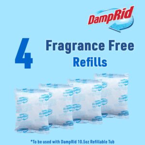 DampRid 10.5 oz Fragrance Free Absorber Easy Fill Refill Packs-4 Count – Attracts & Traps Moisture for Fresher, Cleaner Air, Blue/White