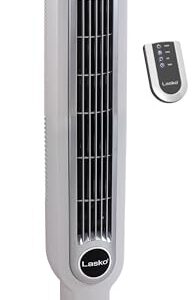 Lasko Portable 36" Oscillating 3-Speed Tower Fan with Remote Control and Timer for Bedroom and Home Office, White, 2510