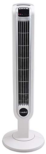 Lasko Portable 36" Oscillating 3-Speed Tower Fan with Remote Control and Timer for Bedroom and Home Office, White, 2510