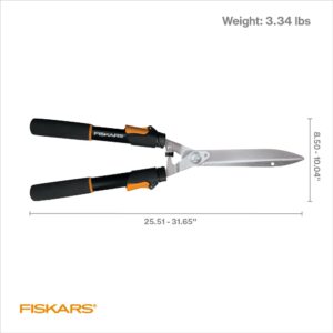 Fiskars Power-Lever Hedge Shears - 25"-33" Extendable Handle - Plant Cutting Scissors - Yard and Garden Tools - Orange/Black (packaging may vary)