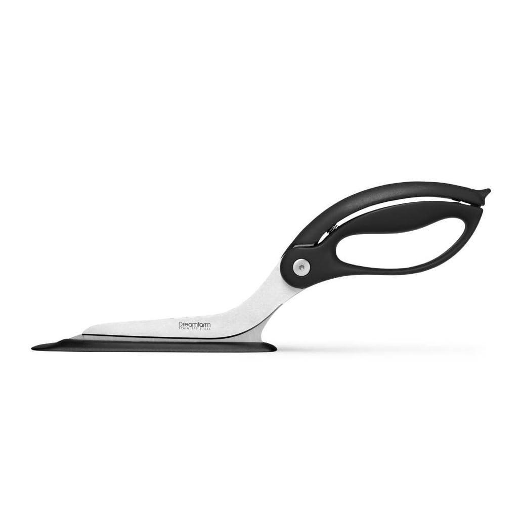 Dreamfarm Scizza 2-In-1 Easy Ergonomic Pizza Scissors with Stainless Steel Pizza Cutter Blades & Non-Stick Slice Server - Black