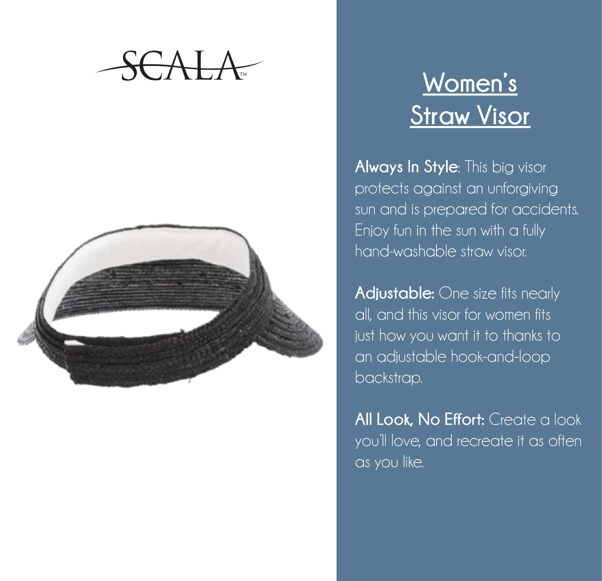 Scala Womens Sewn Braid Visor, Black, One Size