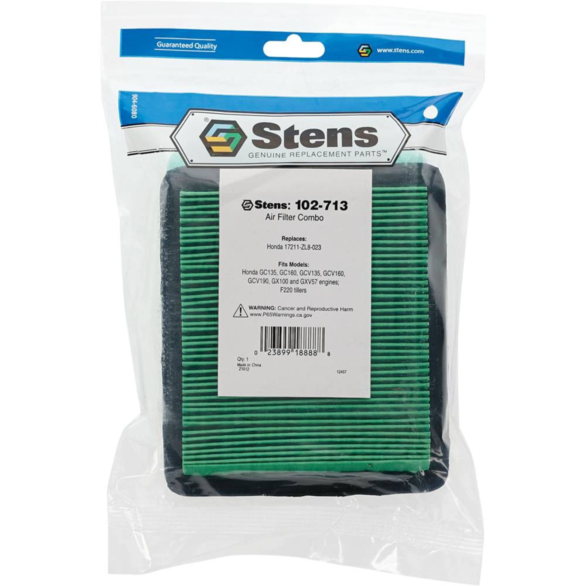 Stens New Air Filter Combo 102-713 Compatible with Honda GC135, GC160, GCV135, GCV160, GCV190, GX100 and GXV57 Engines, F220 tillers, Bomag BT60 17211-ZE8-000, 17211-ZL8-000, 17211-ZL8-003