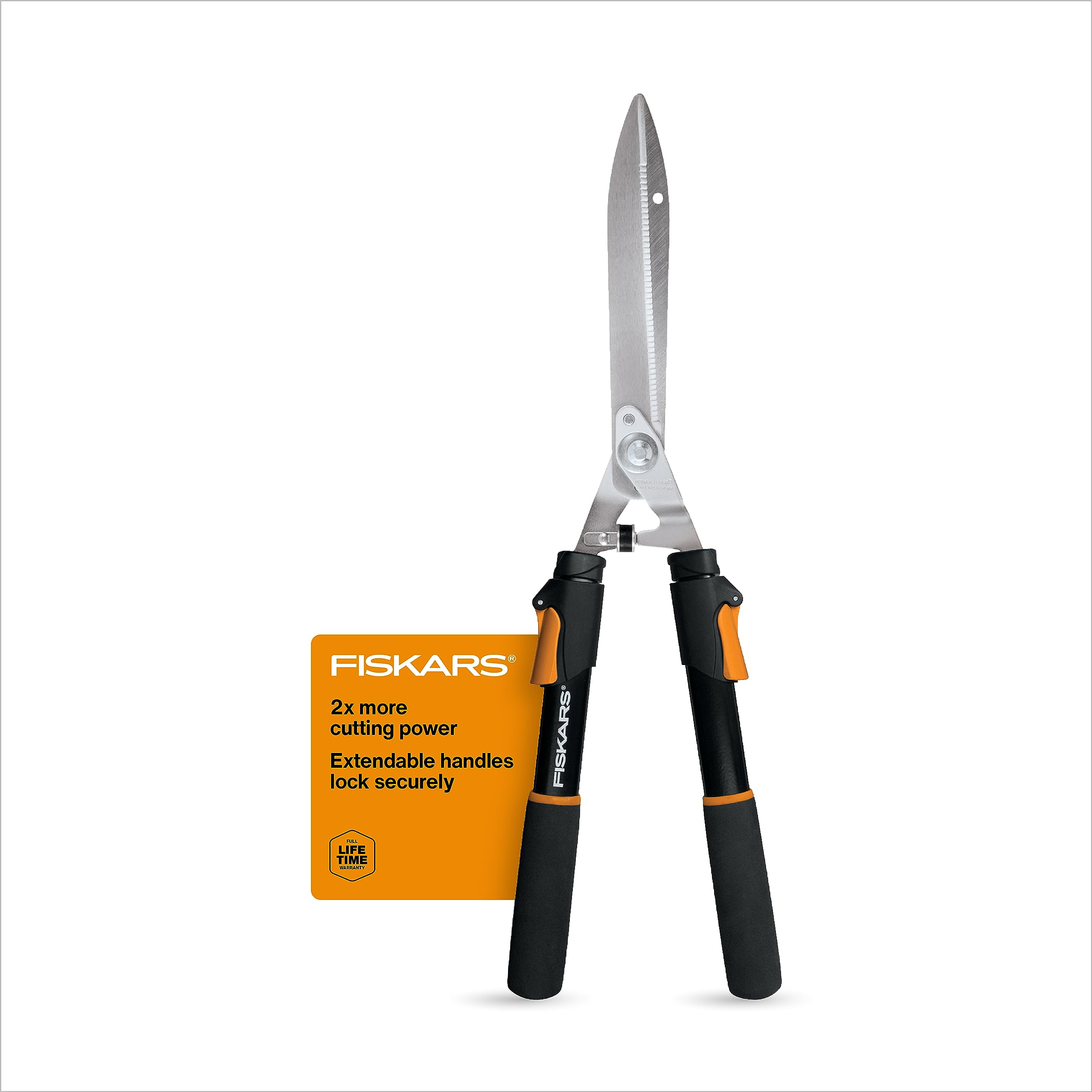 Fiskars Power-Lever Hedge Shears - 25"-33" Extendable Handle - Plant Cutting Scissors - Yard and Garden Tools - Orange/Black (packaging may vary)