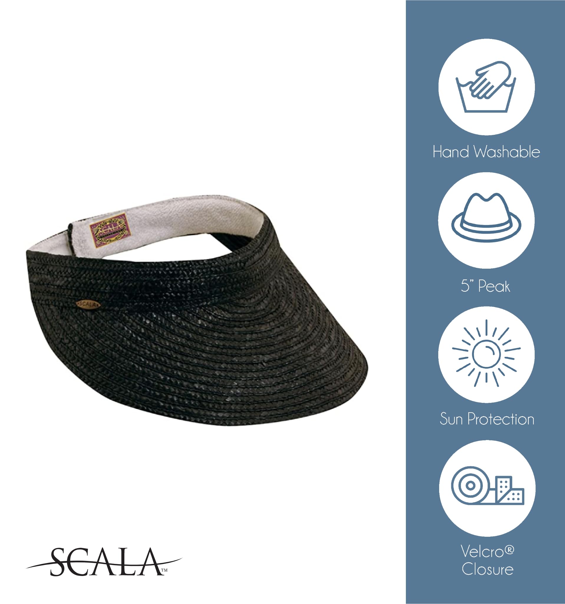 Scala Womens Sewn Braid Visor, Black, One Size