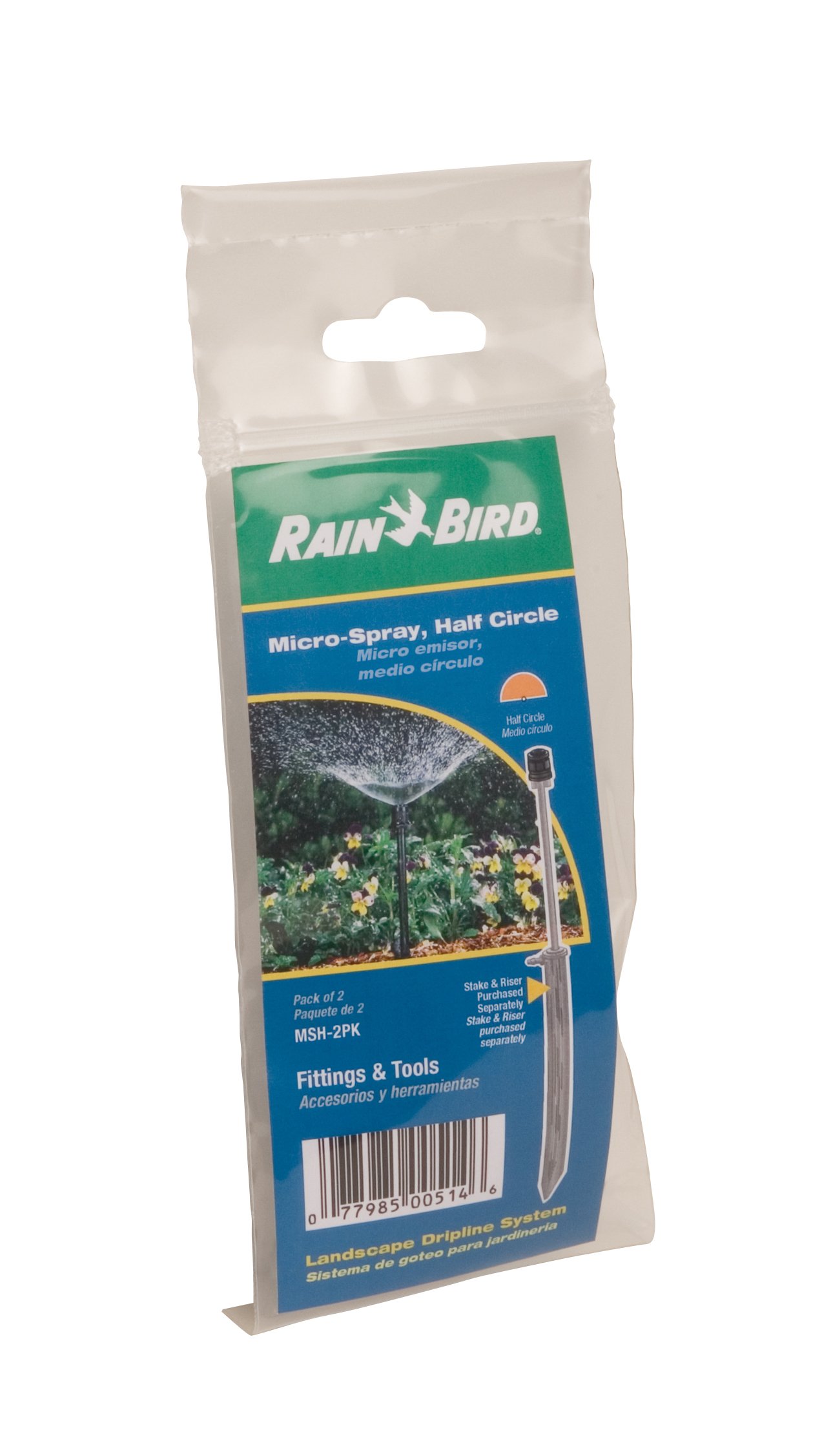 Rain Bird MSH2PKS Drip Irrigation 10-32 Threaded Micro-Spray Nozzle, 180° Half Circle Pattern, 0 - 10' Spray Distance, 2-Pack