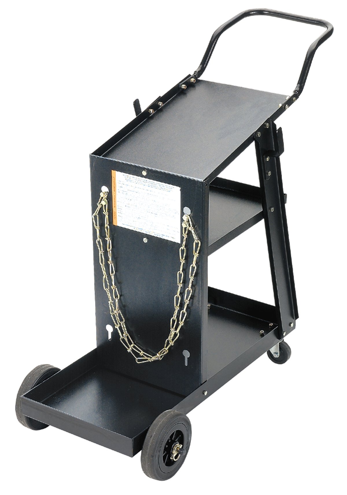 FIREPOWER 1444-0407 Metal Inert Gas Welding Cart for FP Series Welders and Plasma Cutters, Top Tray 12" x 18", Black, Single Bottle, Includes (2) Chains, (4) Wheels