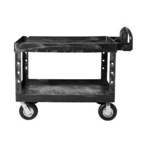 Rubbermaid Commercial Products BRUTE Heavy Duty 2-Shelf Utility/Service Cart, Pneumatic Casters, Medium, Lipped Shelves, Ergonomic Handle, 750 lb Capacity, Black, for Warehouse/Garage/Cleaning/Office