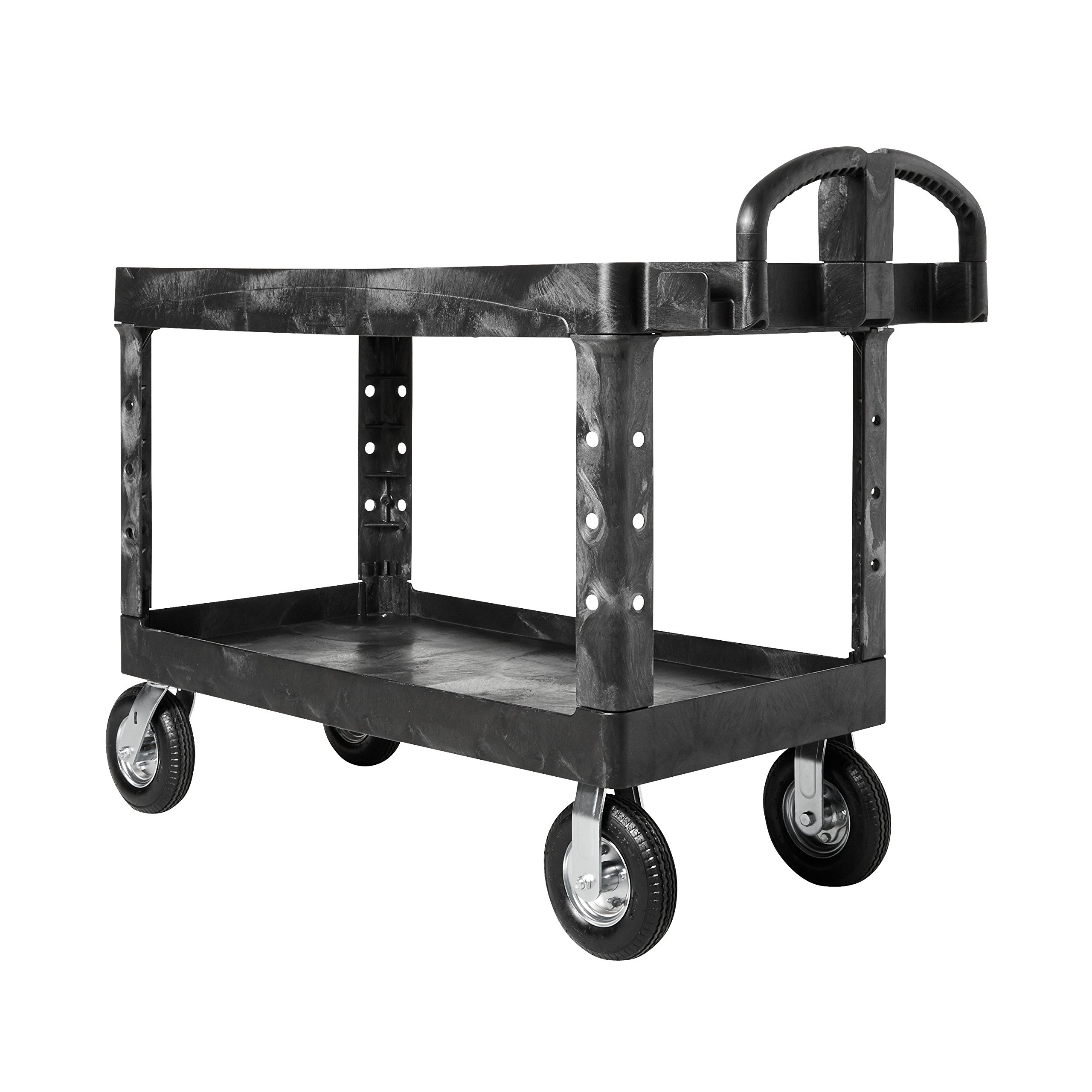 Rubbermaid Commercial Products BRUTE Heavy Duty 2-Shelf Utility/Service Cart, Pneumatic Casters, Medium, Lipped Shelves, Ergonomic Handle, 750 lb Capacity, Black, for Warehouse/Garage/Cleaning/Office