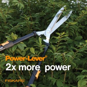 Fiskars Power-Lever Hedge Shears - 25"-33" Extendable Handle - Plant Cutting Scissors - Yard and Garden Tools - Orange/Black (packaging may vary)