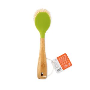 Full Circle Be Good Bamboo Handle Dish Brush – Sustainable Kitchen Cleaning with Tough Bristles - Natural Dish Scrubber & Cast Iron Cleaner - Long Handle Brush for Dishes, Pots, and Pans, Green