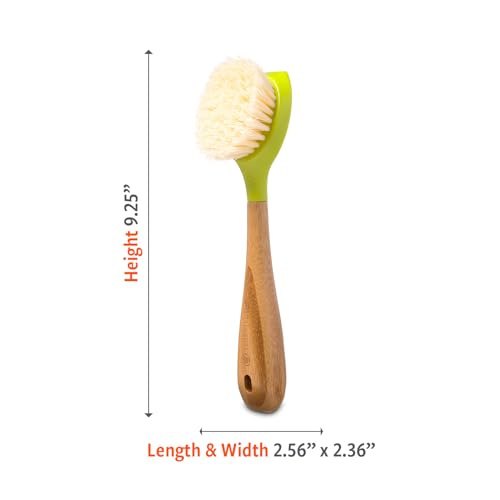 Full Circle Be Good Bamboo Handle Dish Brush – Sustainable Kitchen Cleaning with Tough Bristles - Natural Dish Scrubber & Cast Iron Cleaner - Long Handle Brush for Dishes, Pots, and Pans, Green