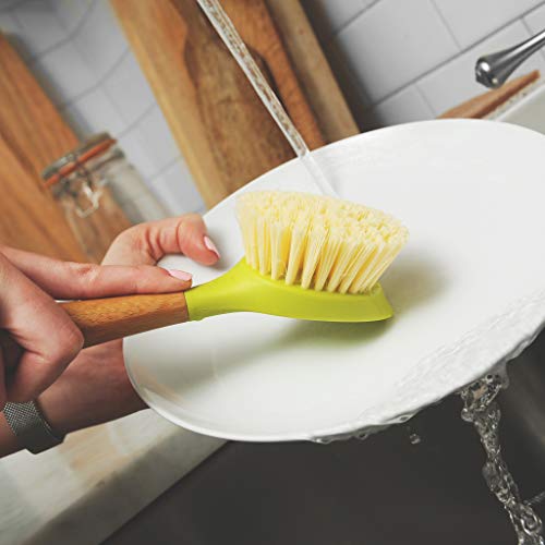 Full Circle Be Good Bamboo Handle Dish Brush – Sustainable Kitchen Cleaning with Tough Bristles - Natural Dish Scrubber & Cast Iron Cleaner - Long Handle Brush for Dishes, Pots, and Pans, Green