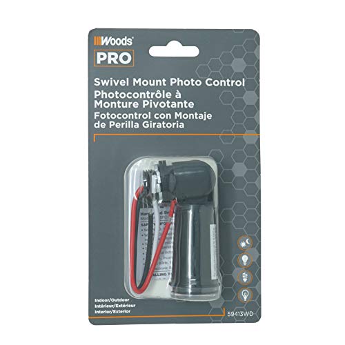 Woods 59413 59413WD Outdoor Conduit Lighting Control With Photocell and Swivel Mount (Hardwired, Black), 1 Count (Pack of 1)