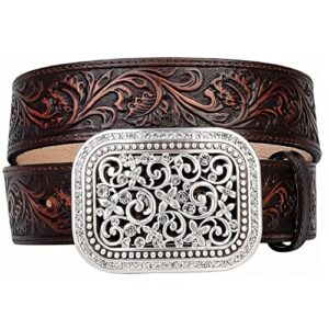 Ariat Women's Scroll Embossed Buckle Belt, Brown, Medium