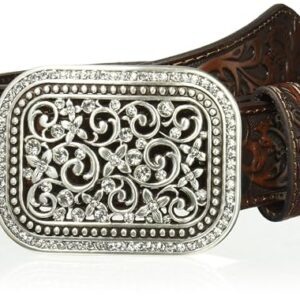 Ariat Women's Scroll Embossed Buckle Belt, Brown, Medium